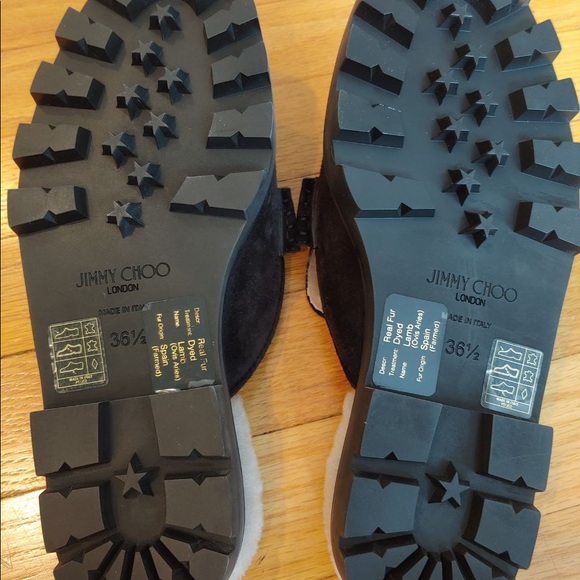 Jimmy Choo Ronnie shearling black suede loafer w/ crystal embellishment sz 36.5 - Picture 4 of 6